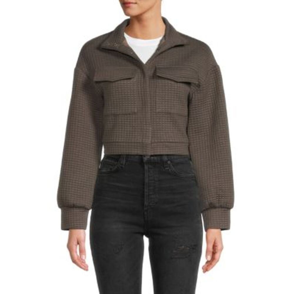 NWT Area Stars Grey Nila Cropped Quilted Textured Snap Up Utility Jacket Size XS